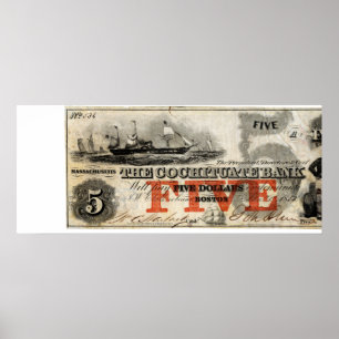 1853 Five Dollar Cochituate Bank Note Poster