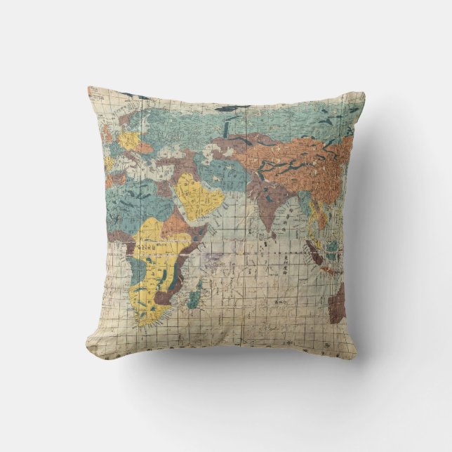 1853 Japanese world map by Suido Nakajima Cushion (Front)