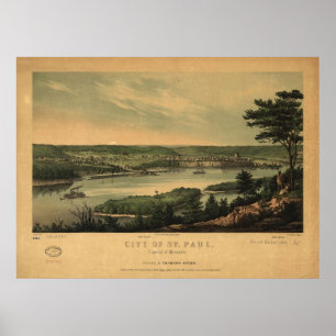 1853 Saint Paul, MN Birds Eye View Panoramic Map Poster
