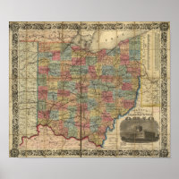 1854 Antique Rail Map of Ohio