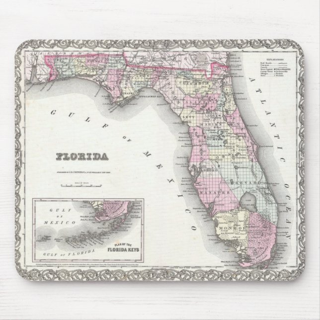 1855 Colton Map of Florida Mouse Pad (Front)