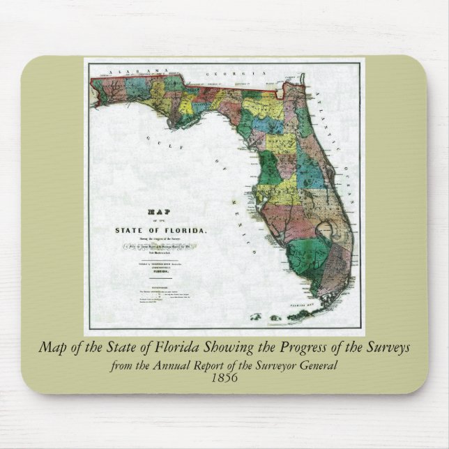 1856 Map of the State of Florida by Columbus Drew Mouse Pad (Front)