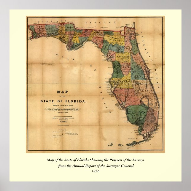 1856 Map of the State of Florida by Columbus Drew Poster (Front)