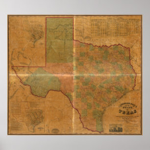 1857 Map of Texas Poster