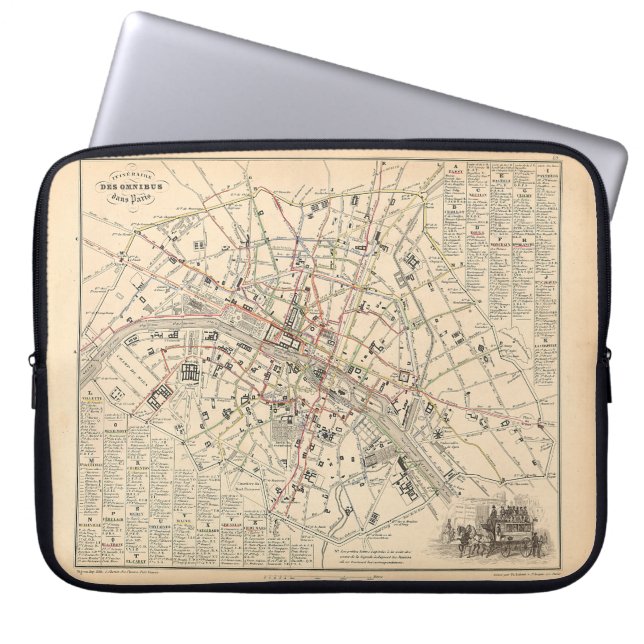 1858 Map: Itineraire des Omnibus dans Paris France Laptop Sleeve (Front)