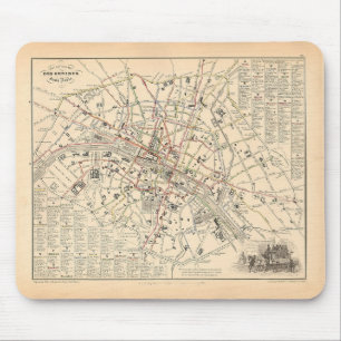 1858 Map: Itineraire des Omnibus dans Paris France Mouse Pad