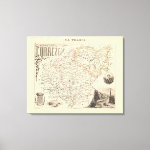 1858 Map of Correze Department, France Poster Canvas Print