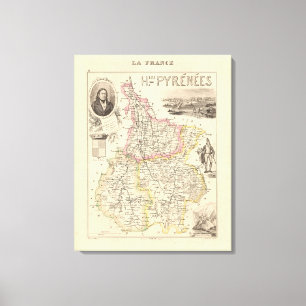 1858 Map of Hautes Pyrenees Department, France Pos Canvas Print