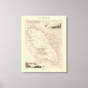 1858 Map of Martinique Department, France Poster Canvas Print