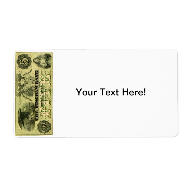 1860 Hingham Massachusetts Five Dollar Note (Front)