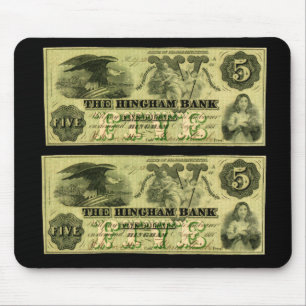 1860 Hingham Massachusetts Five Dollar Note Mouse Pad