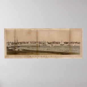 1860 Newport, RI Birds Eye View Panoramic Map Poster