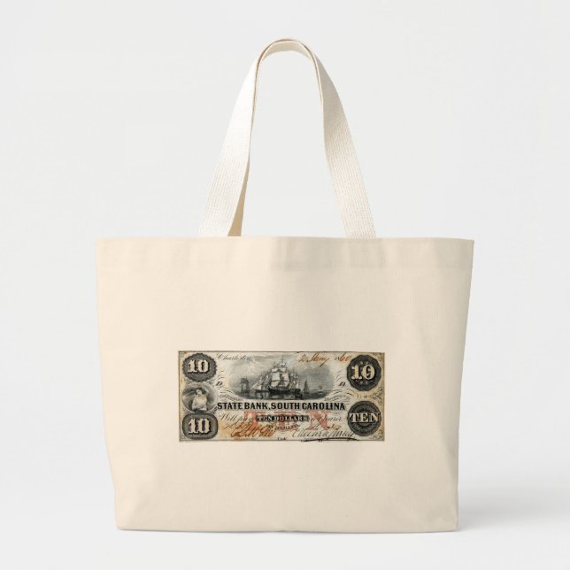 1860 South Carolina Ten Dollar Note Large Tote Bag (Front)