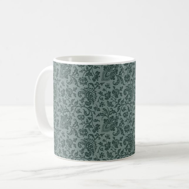 1860s Floral, Pine Green Coffee Mug (Front Left)