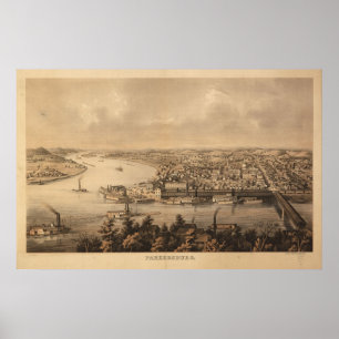1861 Parkersburg, WV Bird's Eye View Panoramic Map Poster