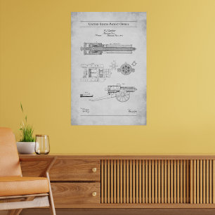 1862 US Patent 36836 - Gatling Gun Poster