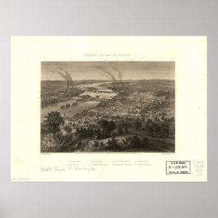 1863 Richmond, VA Bird's Eye View Panoramic Map Poster