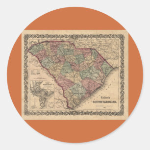 1865 South Carolina Map Classic Round Sticker