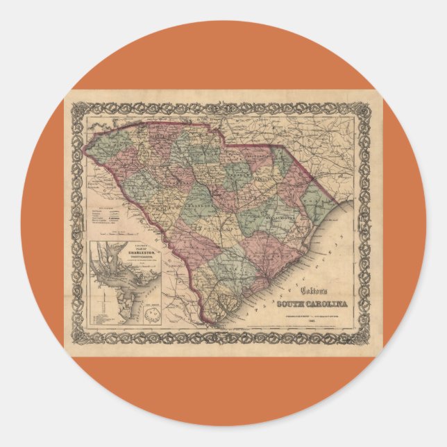 1865 South Carolina Map Classic Round Sticker (Front)