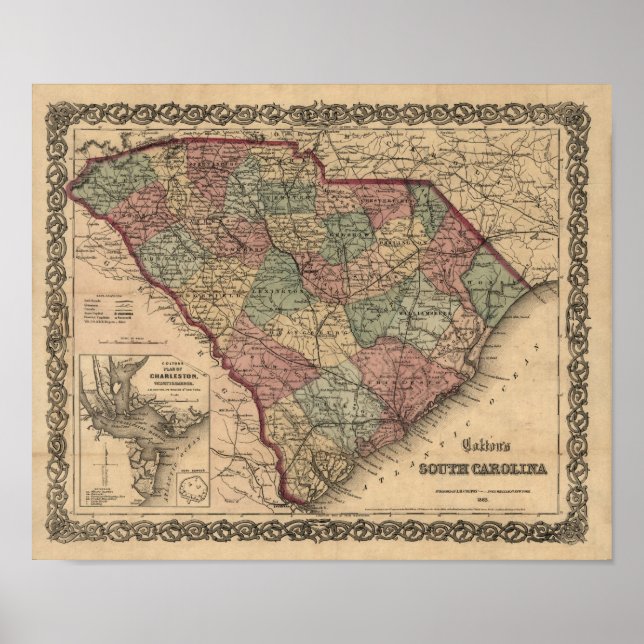1865 South Carolina Map Poster (Front)