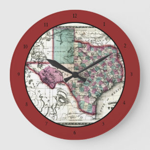1866 Antiquarian Map of Texas by Schönberg & Co. Large Clock