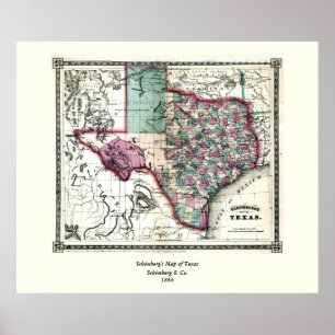 1866 Antiquarian Map of Texas by Schönberg & Co. Poster