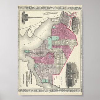 1866 Johnson Map of Washington D.C. Poster