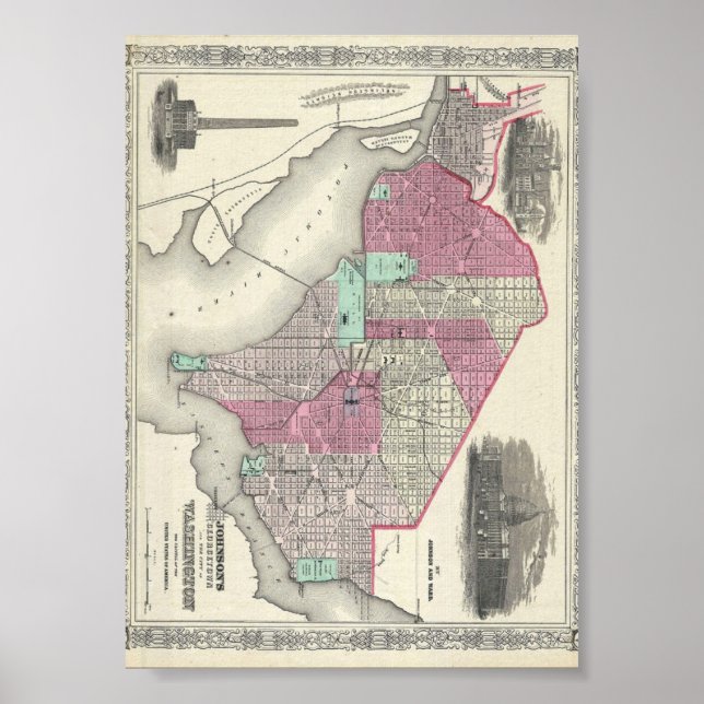 1866 Johnson Map of Washington D.C. Poster (Front)