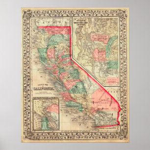1867 Map, California, Vintage Poster