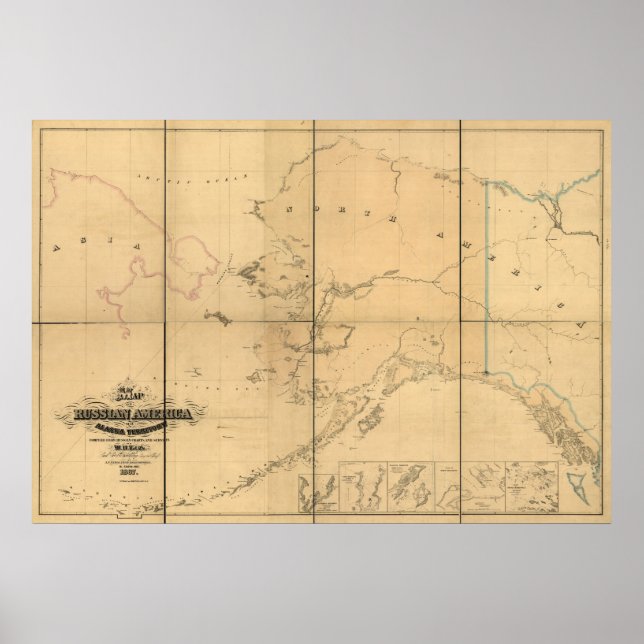 1867 Map Russian America Alaska Territory Poster (Front)