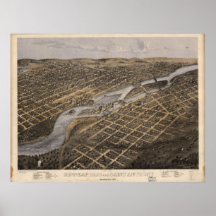 1867 Minneapolis & St. Paul , MN Panoramic Map Poster