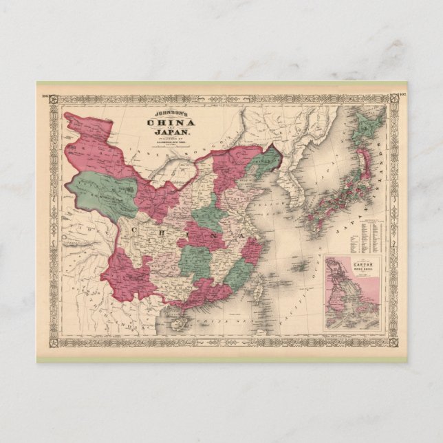 1868 Map - Johnson's China and Japan Postcard (Front)