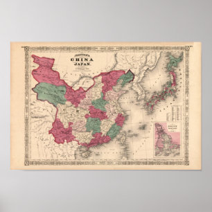 1868 Map - Johnson's China and Japan Poster