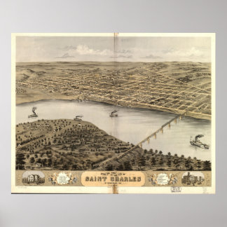 1869 Saint Charles MO Birds Eye View Panoramic Map Poster