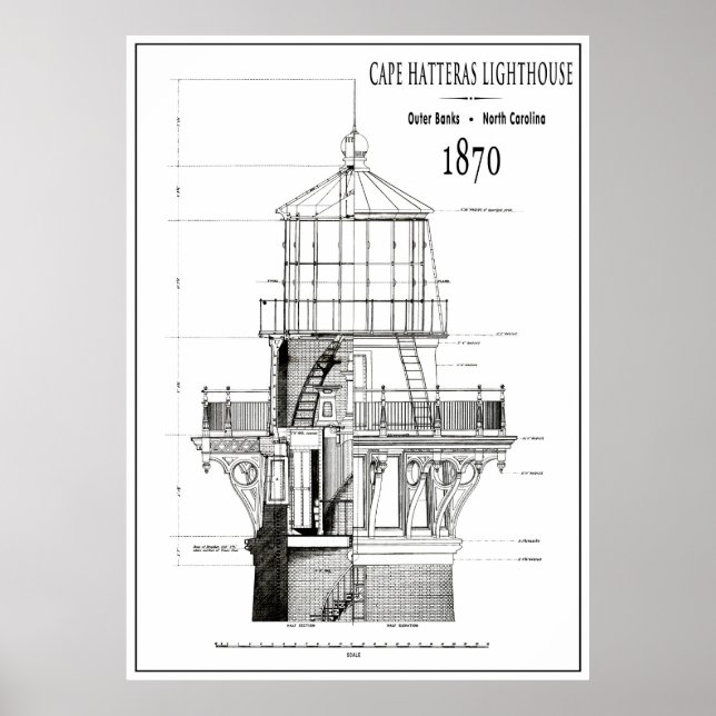 1870 CAPE HATTERAS LIGHTHOUSE BLUEPRINT POSTER (Front)