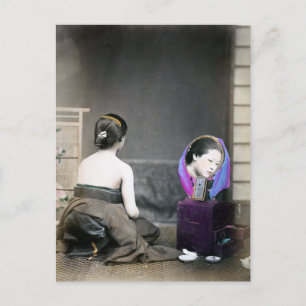 1870 Japanese Woman in Dressing Room Postcard