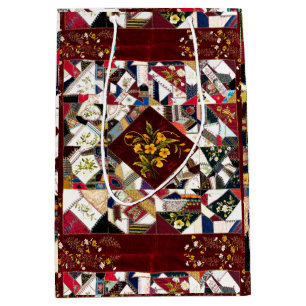 1870 Patchwork Quilt Floral Embroidery Gift Bag