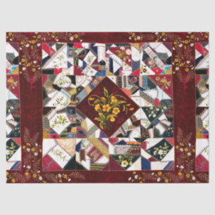 1870 Patchwork Quilt Floral Embroidery Tissue Paper
