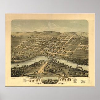 1870 Saint Peter, MN Birds Eye View Panoramic Map Poster