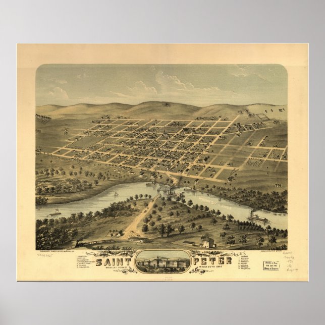 1870 Saint Peter, MN Birds Eye View Panoramic Map Poster (Front)