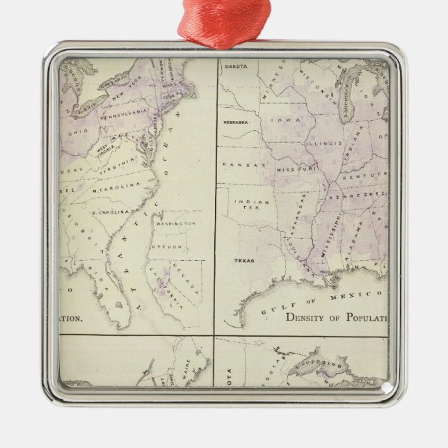 1870 United States census maps Metal Tree Decoration (Front)