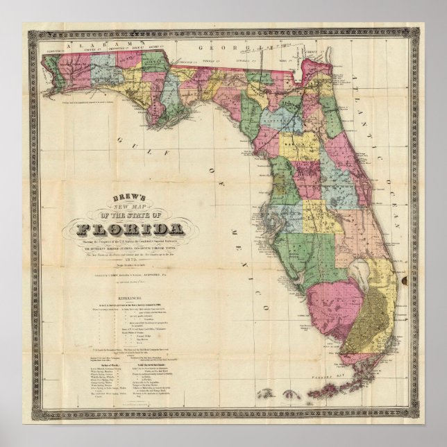 1870 Vintage Map of Florida Poster (Front)