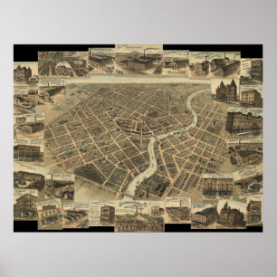 1870's Chatham, Ontario Bird's Eye Panoramic Map Poster