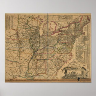 1871 Railroads and Distance Map of U.S. & Canada Poster