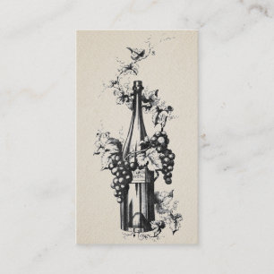 1873 Vintage Wine Bottle with Grapes and Leaves Business Card