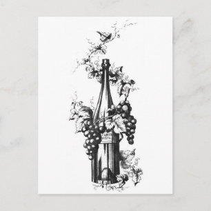 1873 Vintage Wine Bottle with Grapes and Leaves Postcard