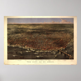 1874 St. Louis MO Birds Eye View Panoramic Map Poster