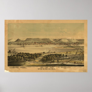 1874 Winona, MN Birds Eye View Panoramic Map Poster