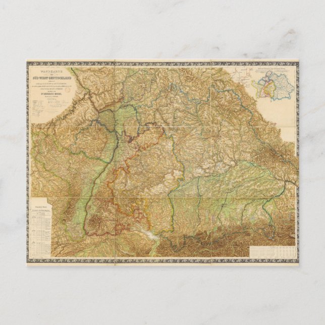 1875 Map of South West Germany Postcard (Front)