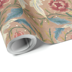 1875 Vintage William Morris Floral Embroidery  Wrapping Paper